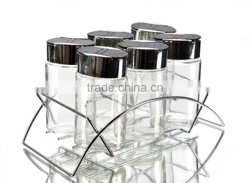 Set of 6 Glass Spice Jar with Iron artwork