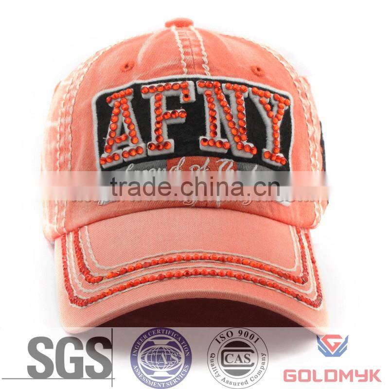 Washed Baseball Cap and Hat with Rhinestones