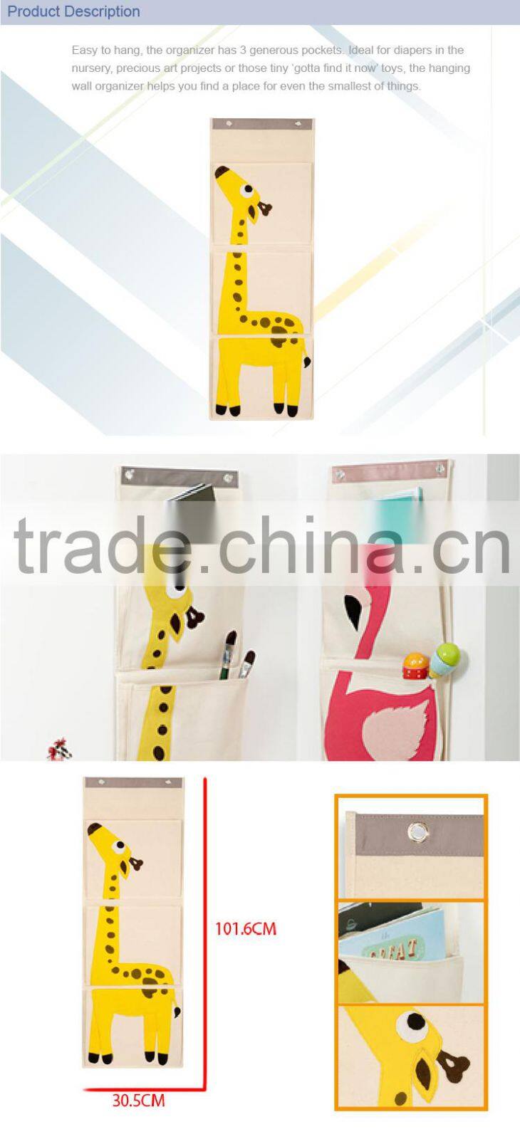 Foldable Nonwoven Kids Overdoor Hanging Organizer Boxes with Cartoon
