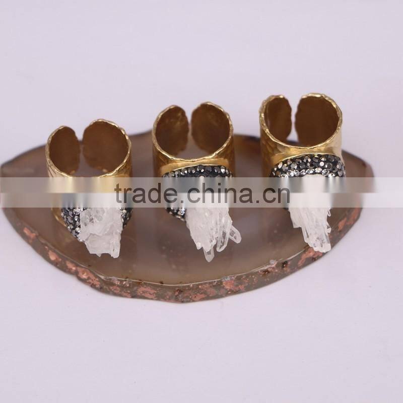 Natural Amazon Gold Plated Druzy Ring, Gold Plated Metal Brass Gemstone Druzy Ring, Fashion Stone Jewelry Druzy Stone Ring