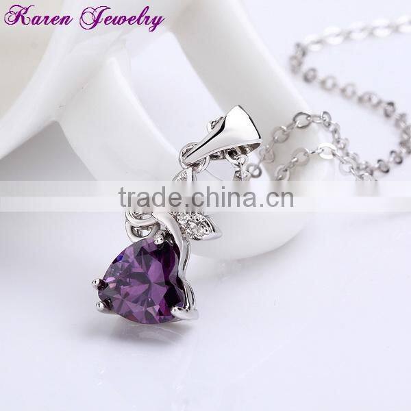 Fashion Heart Purple Crystal Platinum Plated Pendant Necklace Collar Choker Necklace Women Fashion Necklaces for Women 2014