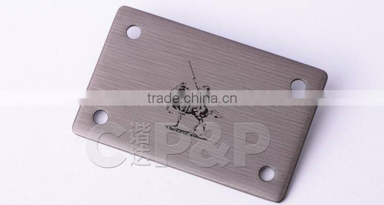 Brush finished custom logo printing metal sew label for leather products