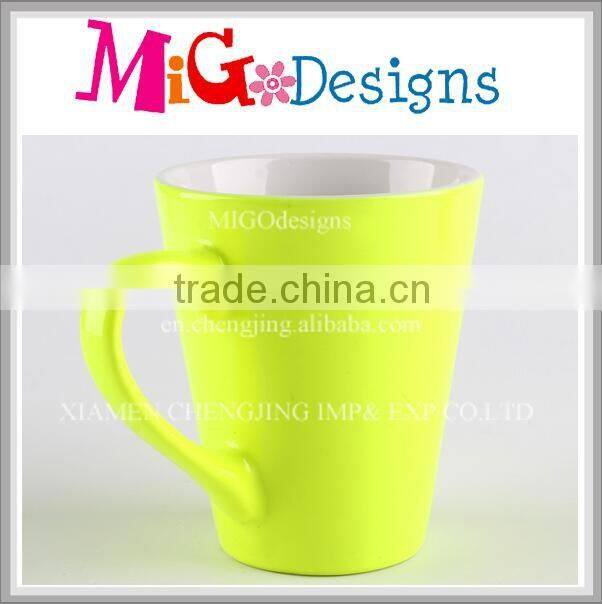 Fluorescent Color Yellow Print Ceramic Cone Mug Wholesale