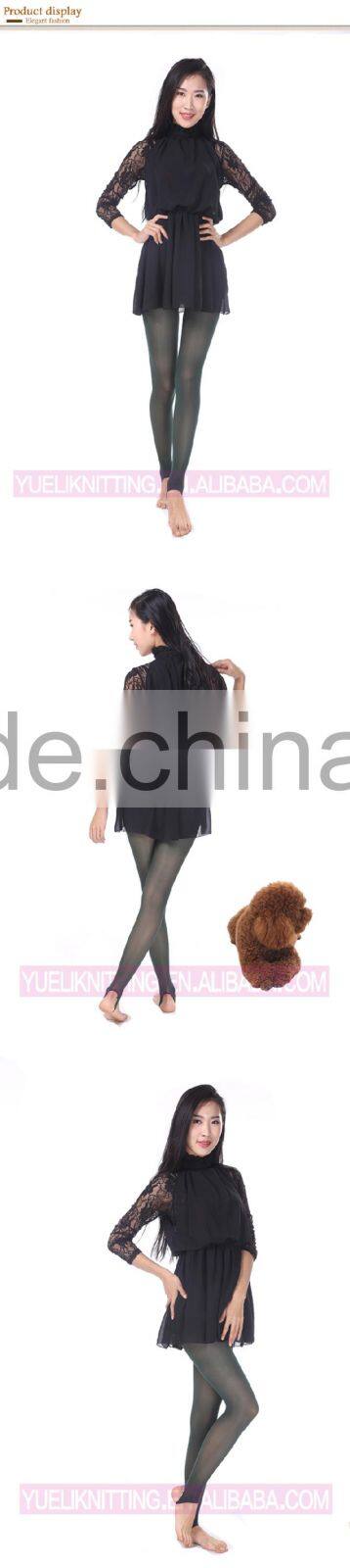 2015 Chinese dark green glossy sheer tube nylon party stirrup pantyhose