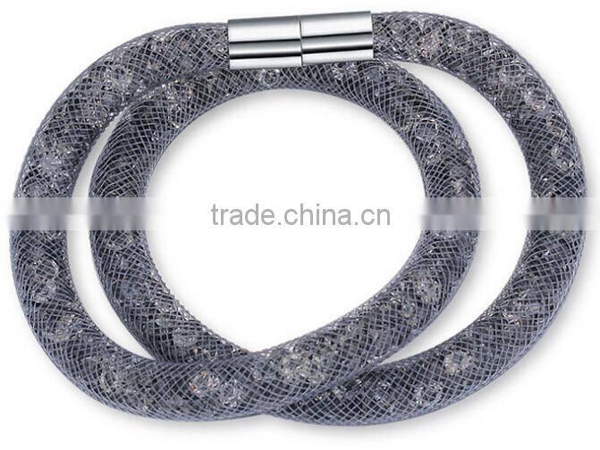 Hotting sale mesh stardust bracelet with crystal , magnetic buckle 2 round length mesh bracelet for woman