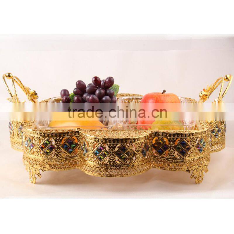 15cm*15cm Hollow Out Fruit Platter,Gold Plated Gift Baskets Kx-4504