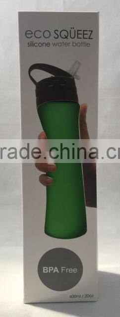 550ml silicone collapsible BPA free water bottle FDA approved Leak & Spill Proof, Freezer and Dishwasher Safe