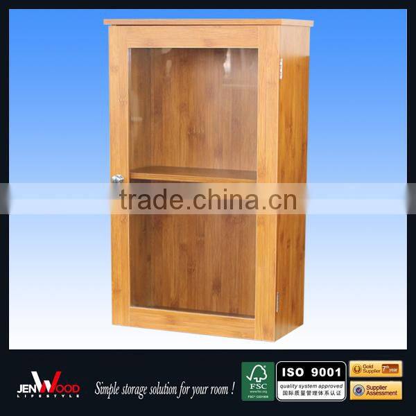 natural wood finish wall mounted with glass door bathroom wall cabinets