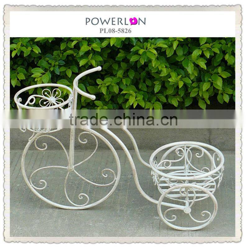 Powder coated shabby chic wrought iron bicycle flower pots