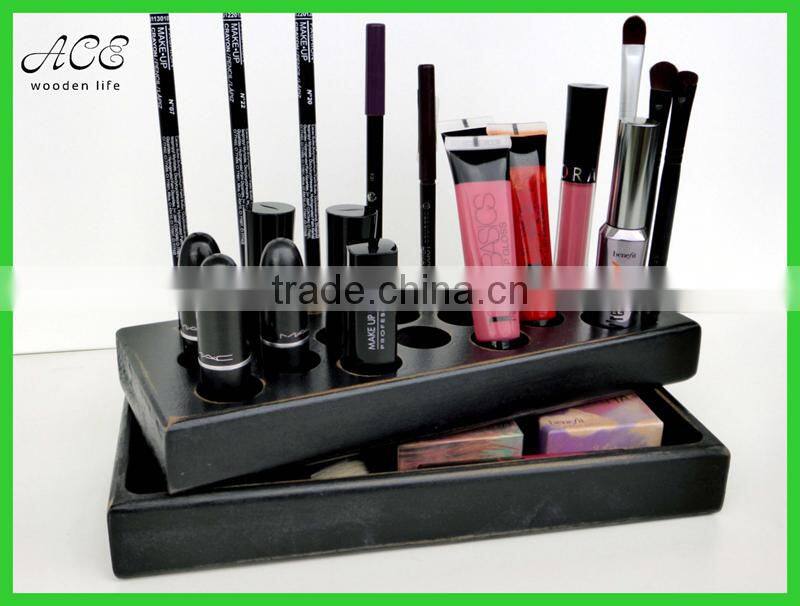 Wood makeup organizer storage