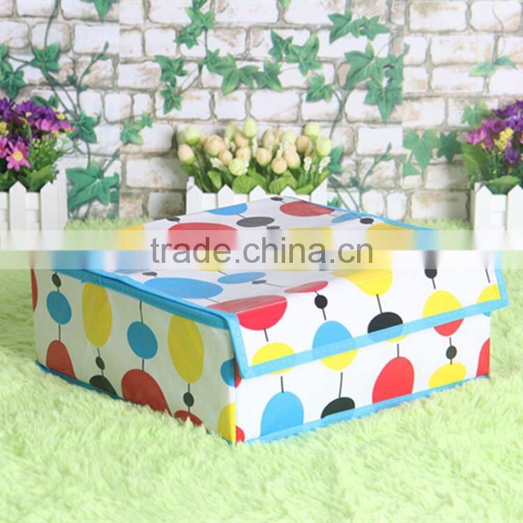 N488 Good Quality Rectangle Non Woven Coated Water Proof Foldable Storage Box Polka Dot Bin
