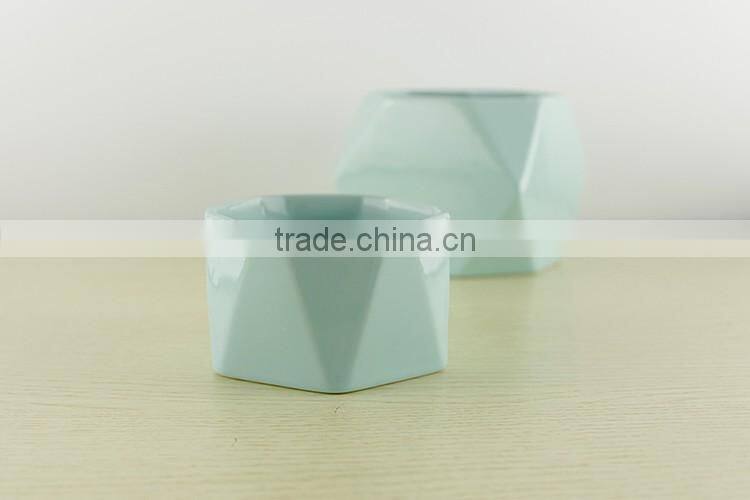 China cheap custom glazed polyhedral prismatic ceramic flower pot