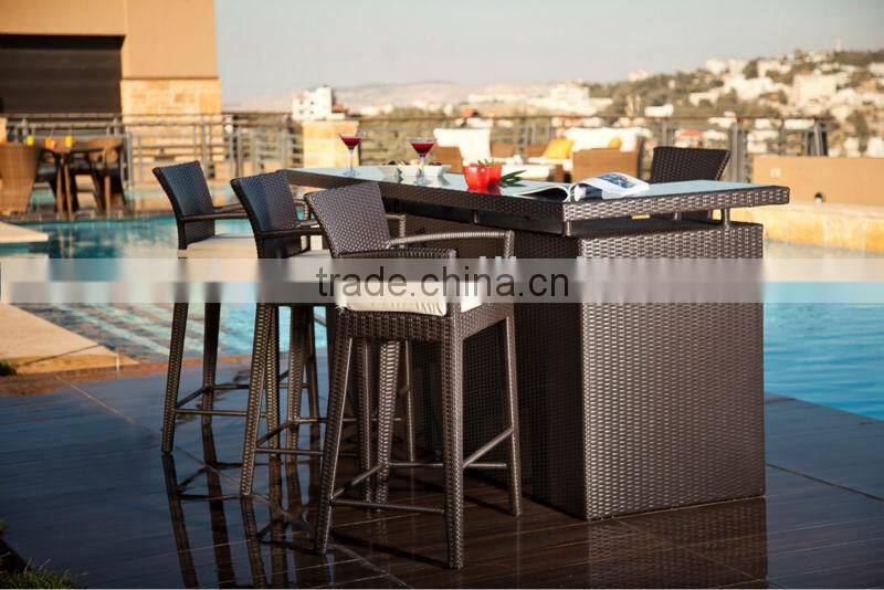 2017 TRADE ASSURANCE Most Popular new design outdoor aluminium frame resin wicker bar table set furniture