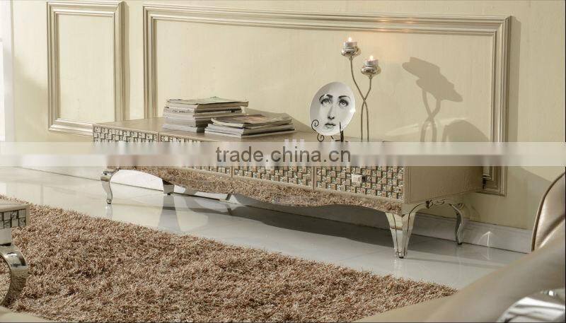 Modern glass console TV Stand with wooden strorage cabinet E6665