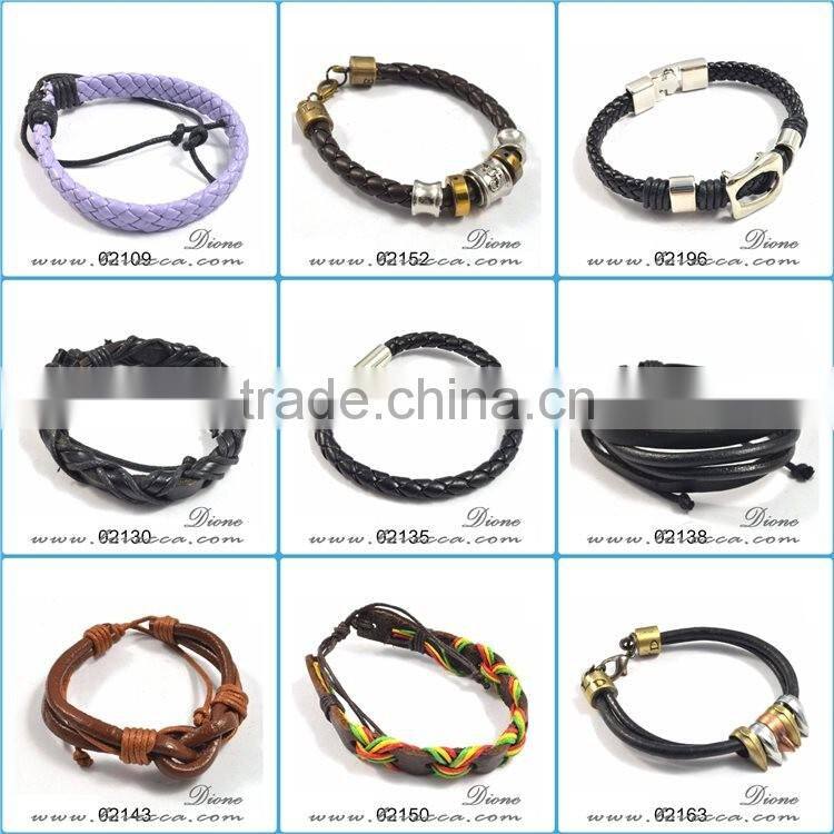 Silver Plated Stainless Steel Charms with Black Leather for Men Magnetic Bracelet