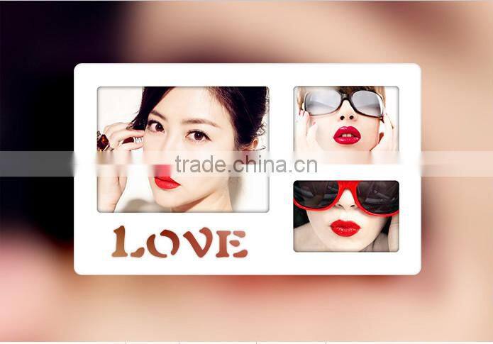 hollow love wood photo frame for 3 picture