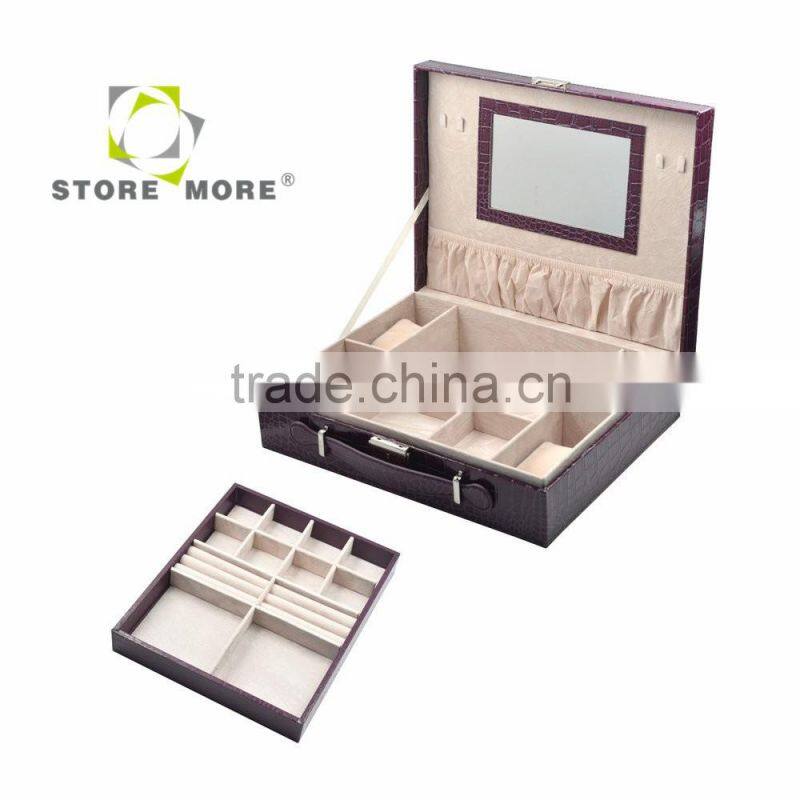 Leather Watch Organizer Storage Case Jewelry Box with Lock & Mirror