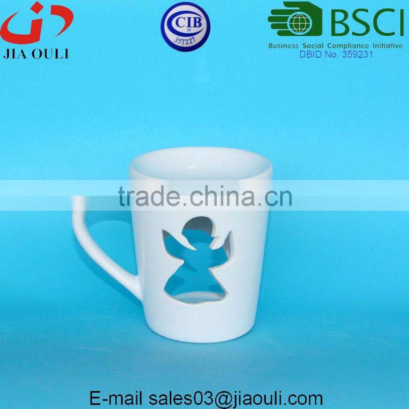 New design cup shape white glazed ceramic oil burner, fragrance oil lamps