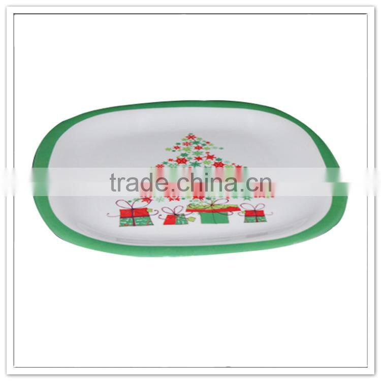 X'mas tree & bow printed banquet party dishes, bonny Christmas durable melamine plate