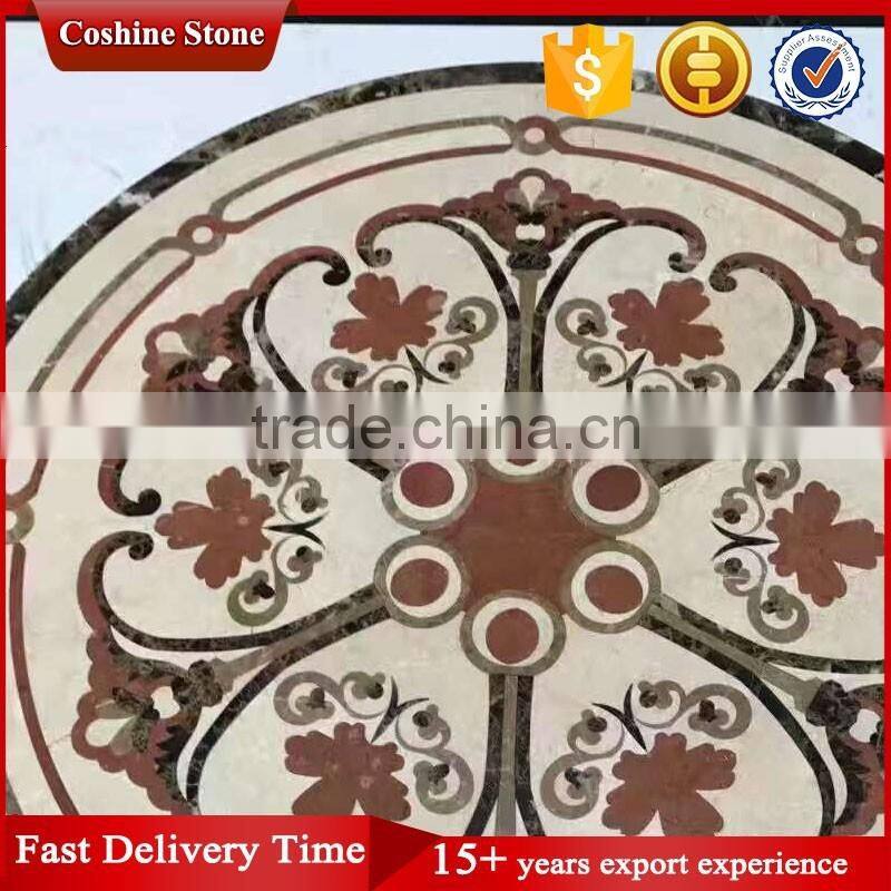 Round flower natural marble water jet inlay flooring design