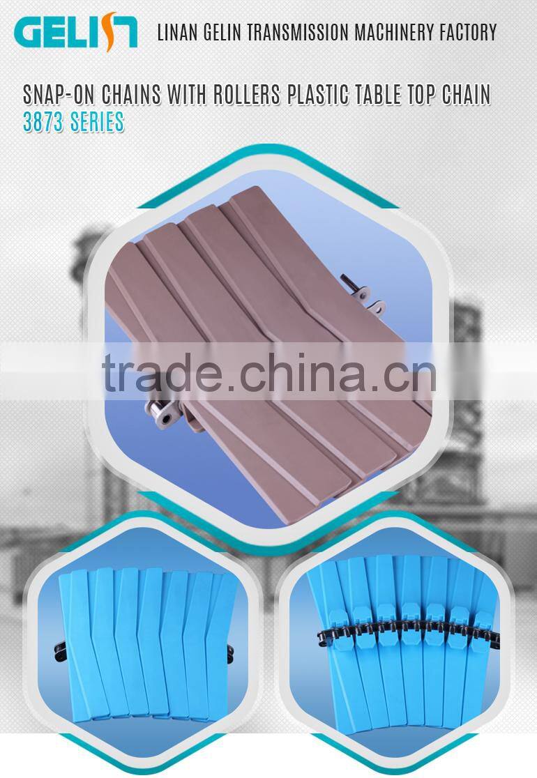 3873 Seamless Snap-on Chains With Rollers plastic table top chain for food conveyor