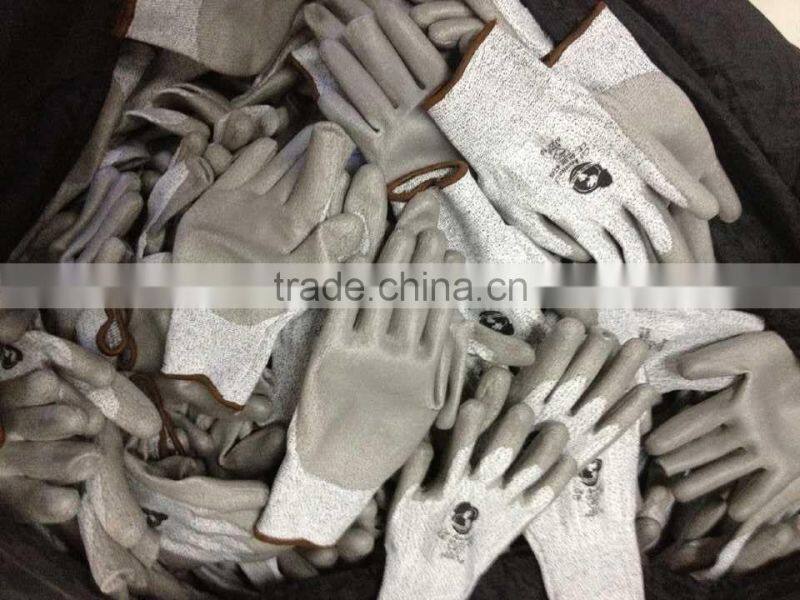 PU Coated level 5 cut resistant gloves