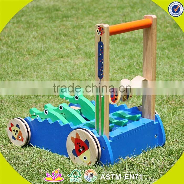 2017 New design walker wooden baby push toys cartoon crocodile wooden baby push toys W16E059