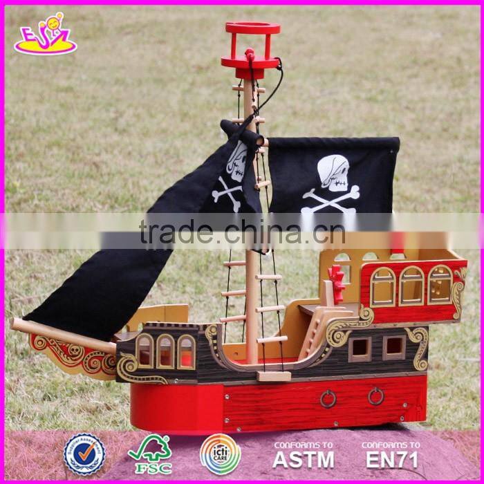 2017 Top fashion children imagine shark bite pirate ship wooden toy pirate ship & pirate play set W03B060-S