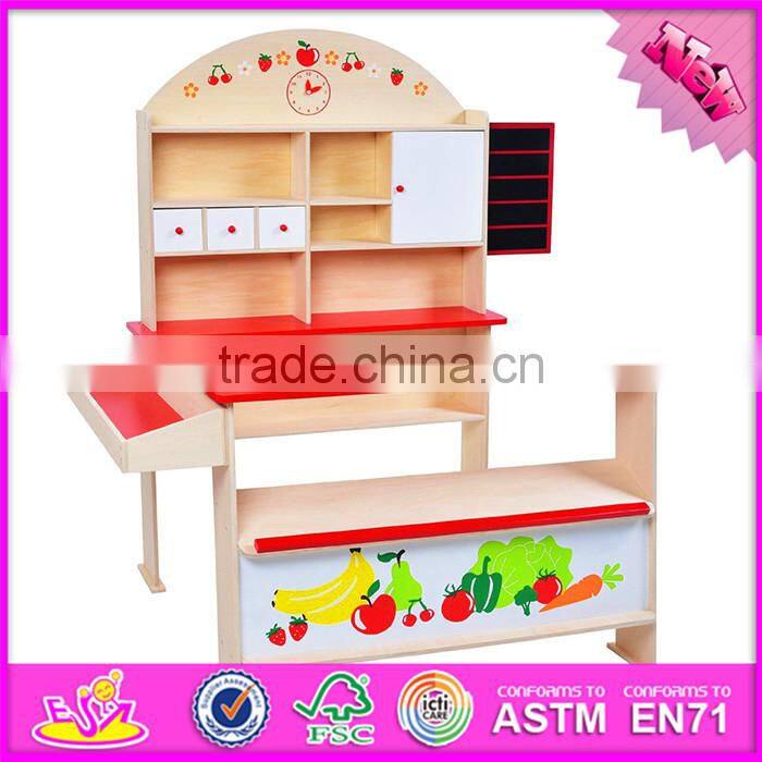 2017 New design funny pretend play wooden kids play supermarket W10A061
