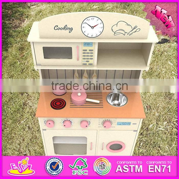 2017 New design children pretend play wooden pink play kitchen W10C268