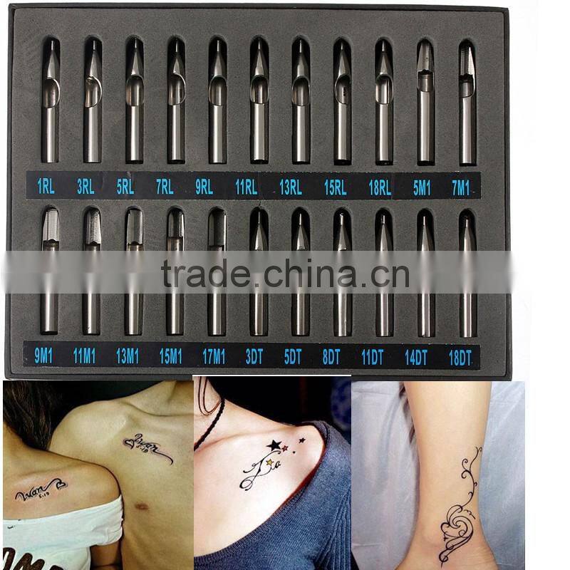 22pcs Pro Tattoo Supply Stainless Steel Tip Kit Machine Gun Grip Set Nozzle