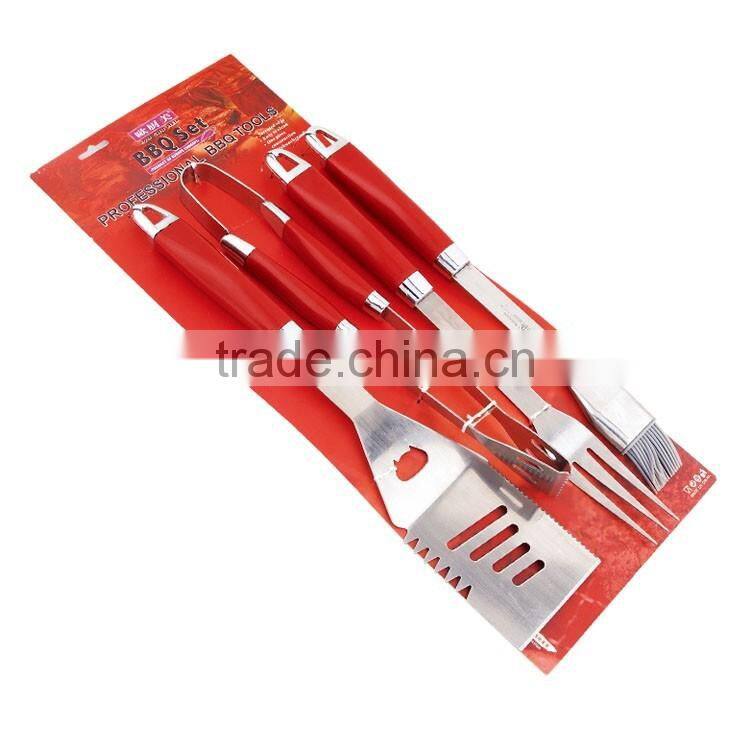 4pcs bbq accessories with grill tongs in wire rack