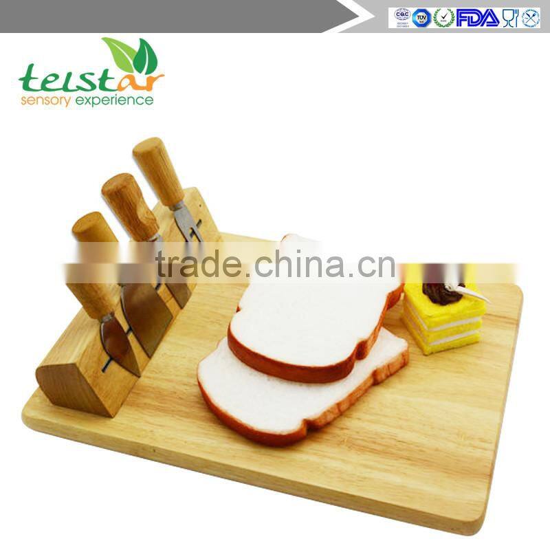 Manufacturer for bamboo & wooden products rubber wood cheese board with 4knives set cheese knife set cheese board set