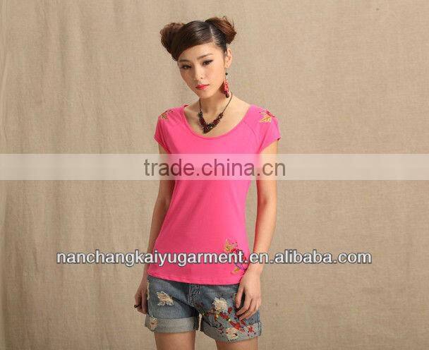 2013 latest design ladies embroided t shirt