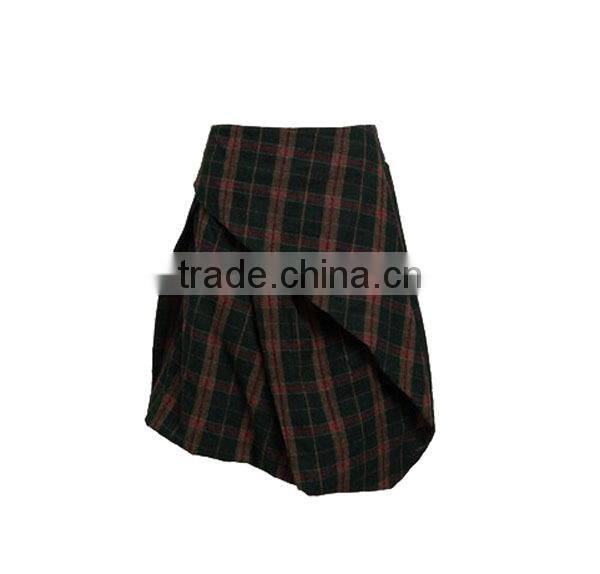 newest design Popular ladies asymmetrical a-lined gird printed women office skirt design