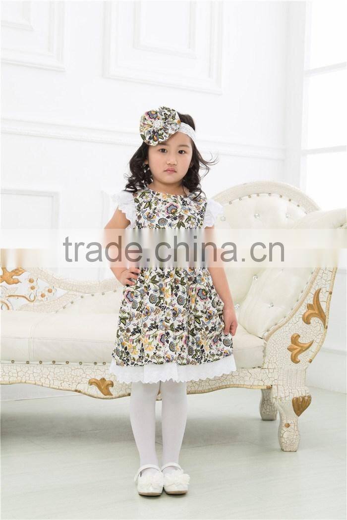 Summer hot sale flower girl dress boutique baby girl party dress with matching headband