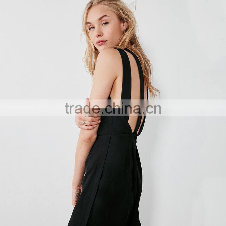 HAODUOYI Sexy Women Wide Leg Jumpsuit Cross Split Backless Ladies Pants Hollow out Round Neck Sleeveless Jumpsuit for Wholesale