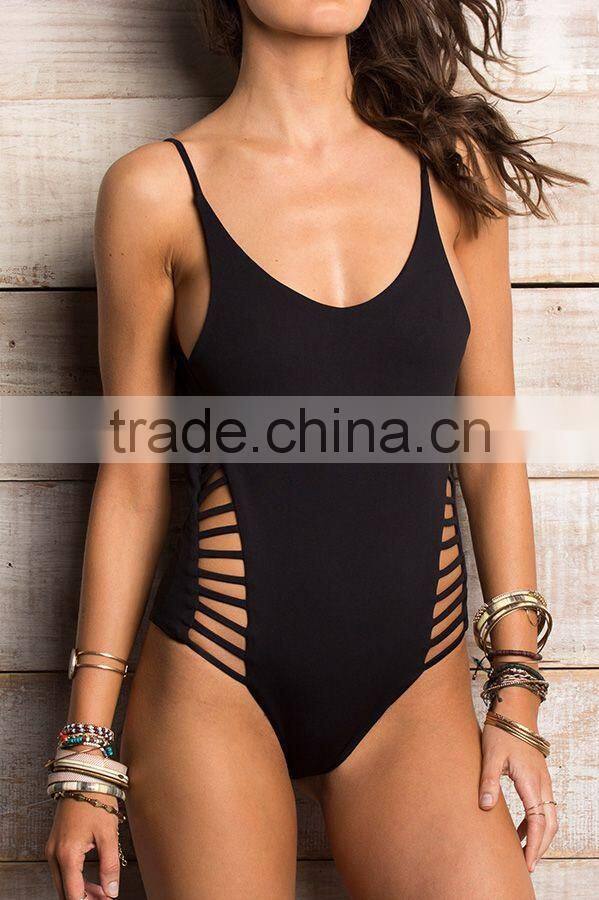 ladies black and side strap one-piece swimwear