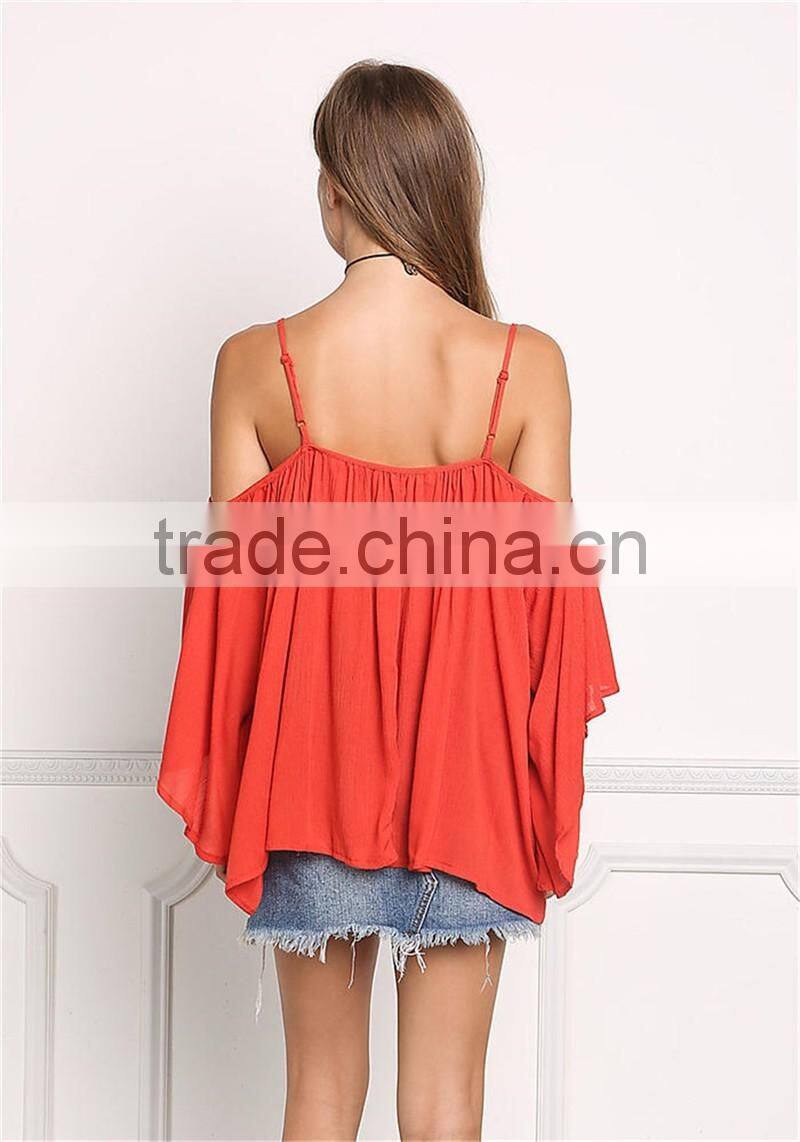 MGOO 2017 New Style Beach Casual Linen Red Blouses Viscose Tie Up Tunic Loose Style Fashion Off Shoulders