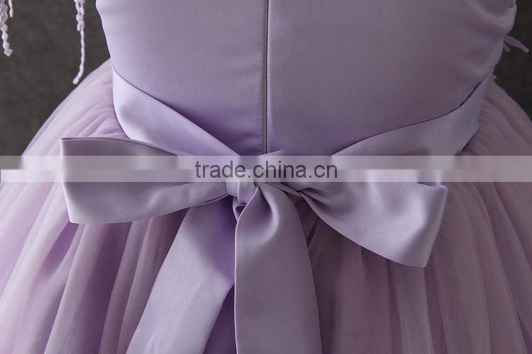 OEM baby girls Lovely Purple Embroidery flower Tassel Party dresses net frock design Tulle Fluffy baby first communion dress