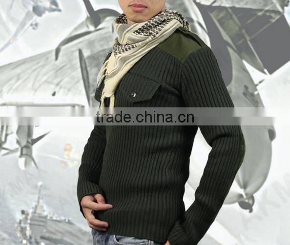 Pure Color Military Sweater plus size mens acrylic sweater designs