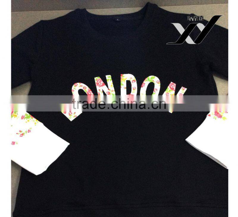 2014 NEW black women crew neck custom sweatshirts with splice sleeve