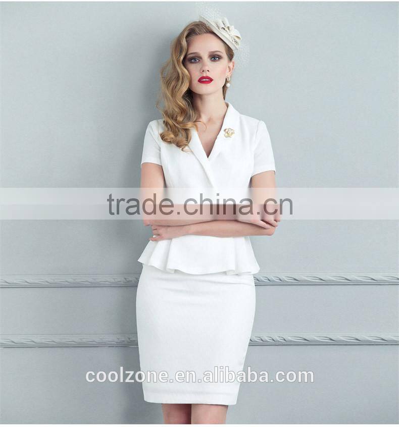 Women summer two pieces short sleeve blazer and skirt set women office business suit