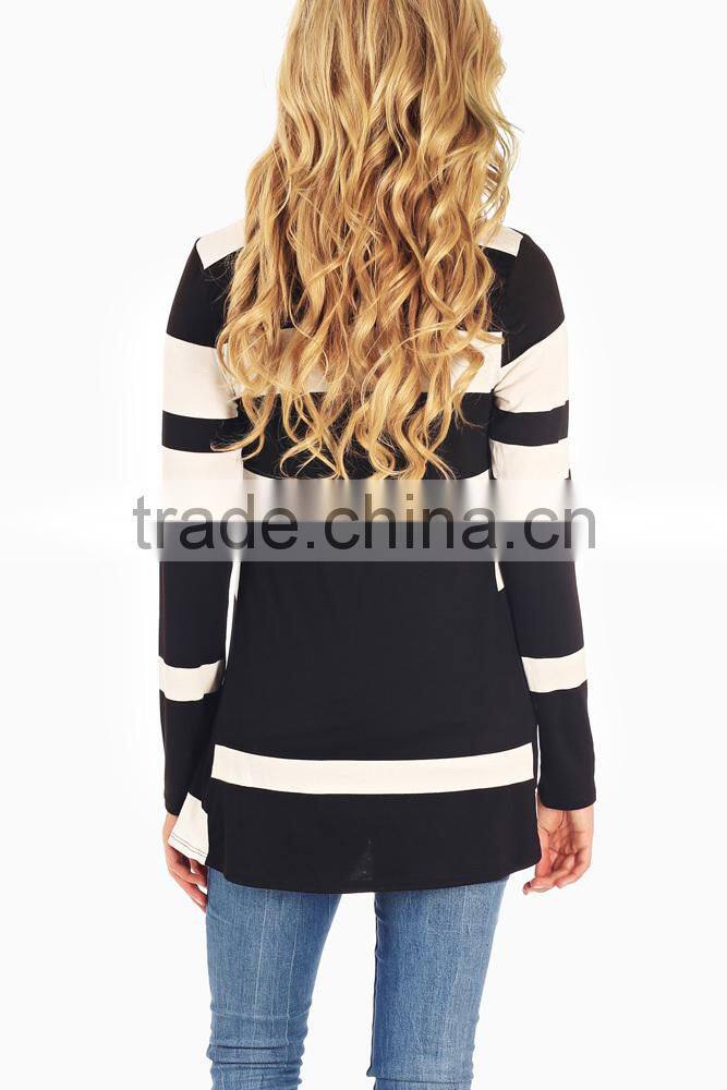 BLACK WHITE STRIPED COLORBLOCK MATERNITY CARDIGAN WHOLESALE MATERNITY CLOTHING