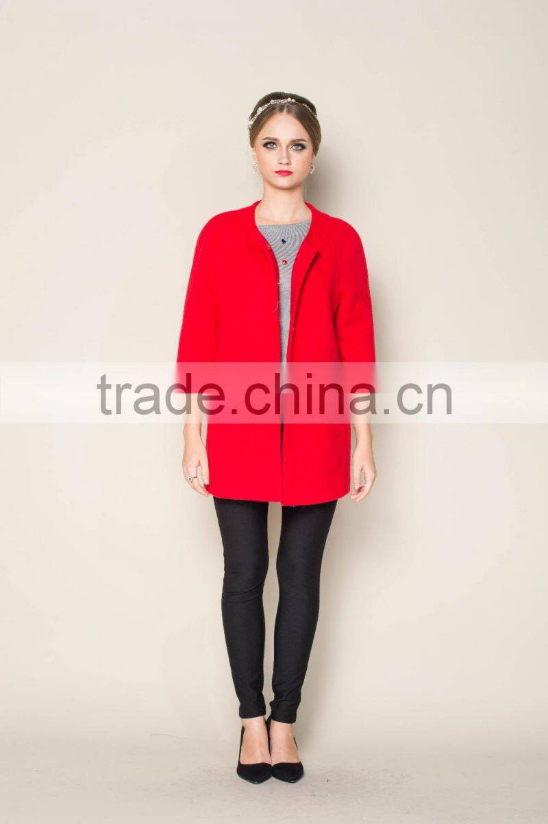 round collar and ninth sleeve designed red winter coats, fashion winter coats for girls