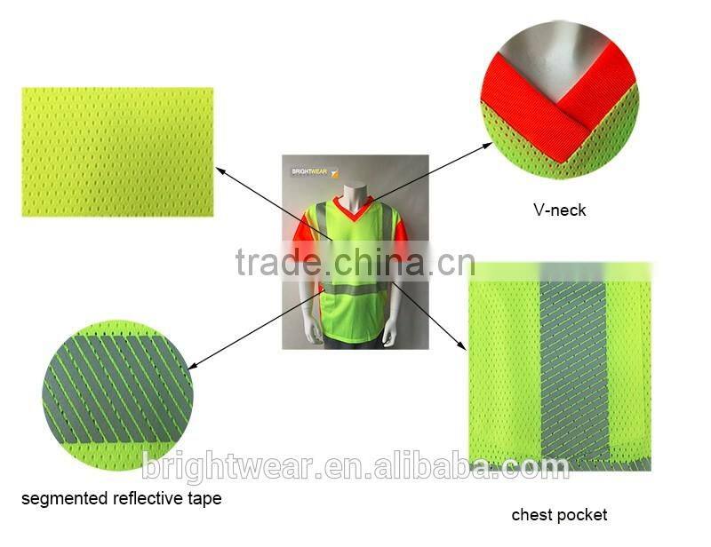 ANSI 107 V-neck 3M5510 segmented reflective tape mesh USA protective t-shirt