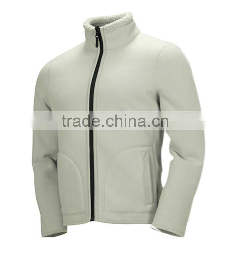 White warm comfort outdoor knitted men polar fleece coat