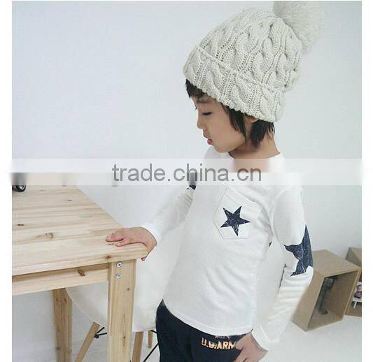 Spring 2016 Boys T Shirt Five Star Long Sleeve Children T Shirts Blue And White Cotton Kids t Shirts For Boys BT40318-6