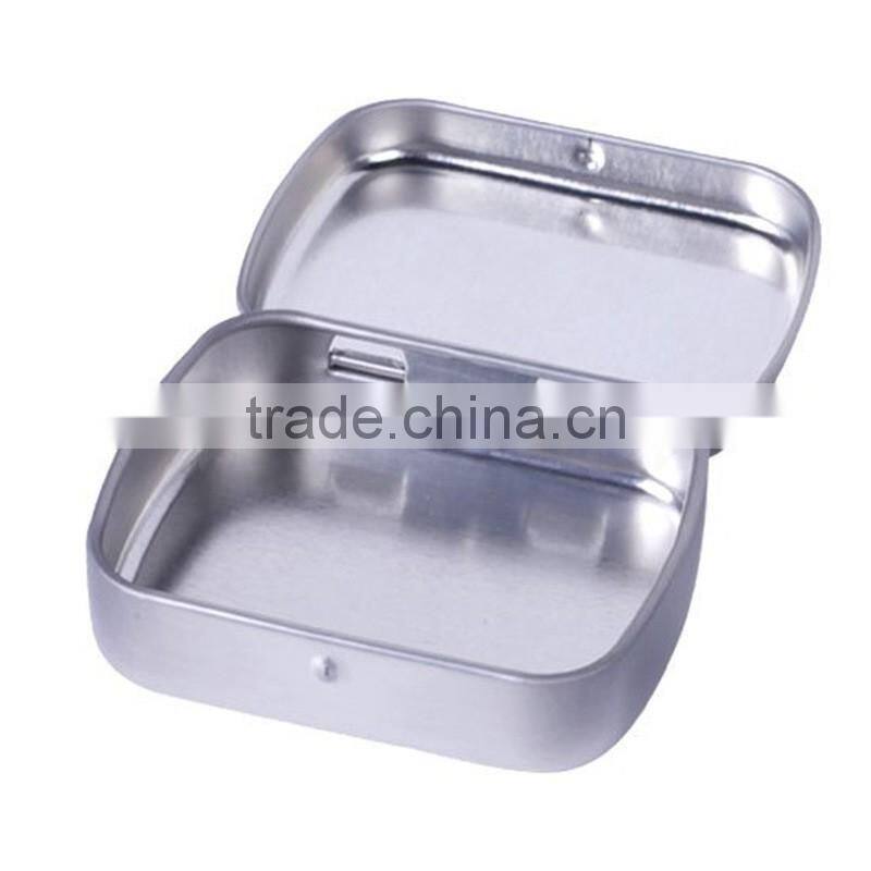 R1841H Rectangle sliver metal hinged tin containers for candy chewing gum