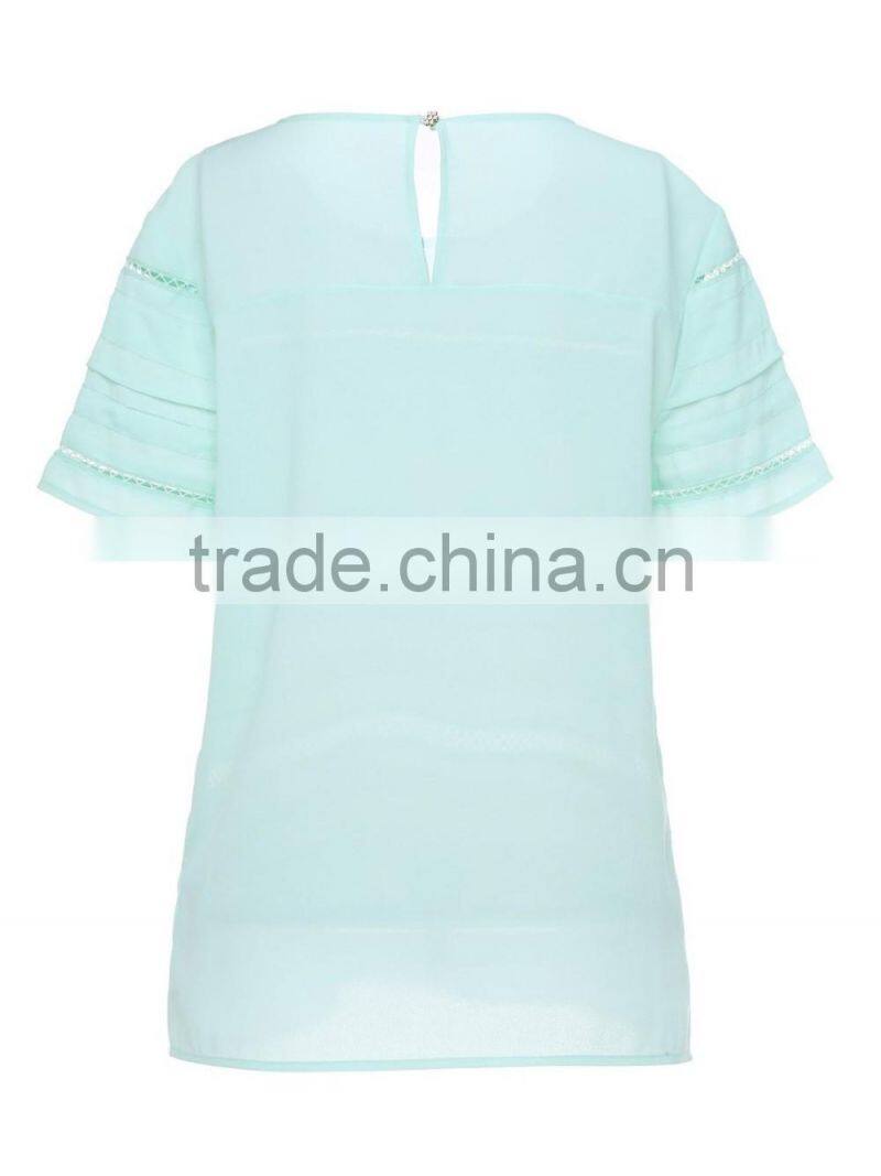 Womens Oem serrvice lace and chiffon combined loose high quality shirt/blouse wholesale